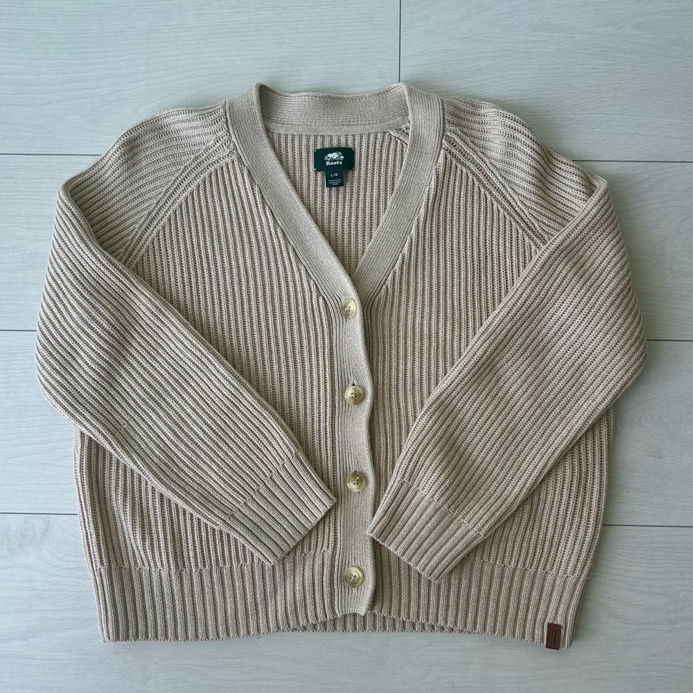 Roots Beige Ribbed Cardigan